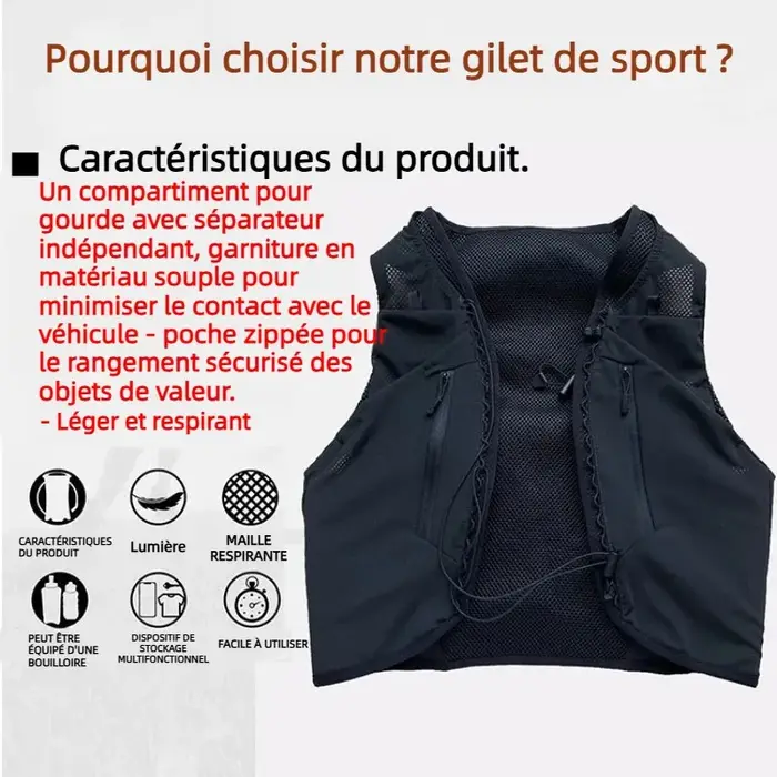 Gilet d'hydratation pour course à pied en plein air avec sac à dos grande capacité