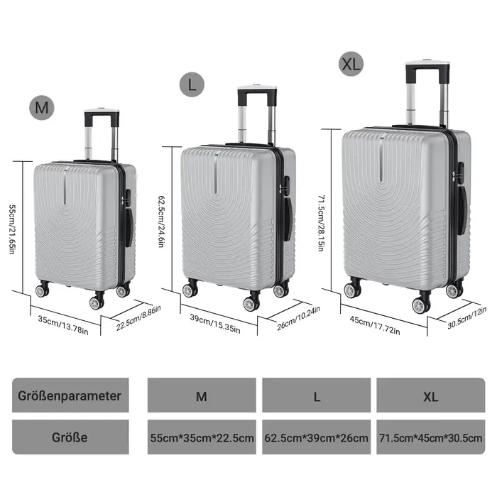 Anajqaqia Ensemble de valises de voyage 3 pièces avec roulettes et serrure, chariot à coque rigide,