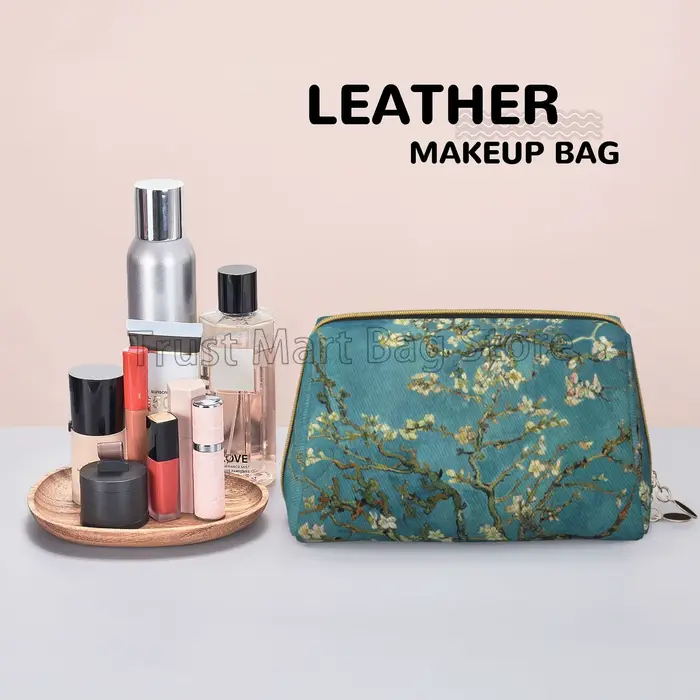 Vincent Van Gogh fleur d'amande grand sac de maquillage de voyage sacs à cosmétiques en cuir sac de rangement pour femmes pochette de toilette étanche