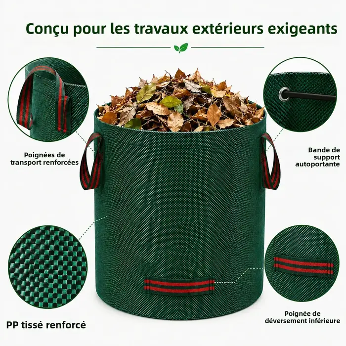 Sac à feuilles de jardin grande capacité réutilisable en PP tissé