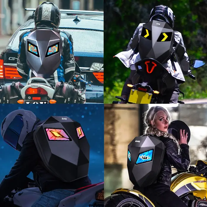 Sac à dos LED à écran dynamique, coque rigide 3D, pour motard, étanche, grande capacité, pour voyage