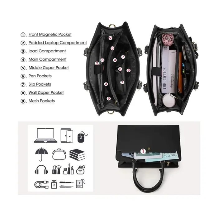 Sac d'ordinateur portable de grande capacité pour femme, sac fourre-tout pour ordinateur portable, s