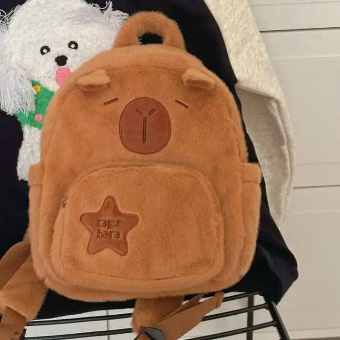 Kawaii Capybara sac à dos en peluche pour femmes polyvalent dessin animé drôle Capibala sac à bandoulière aLrge capacité sac fourre-tout
