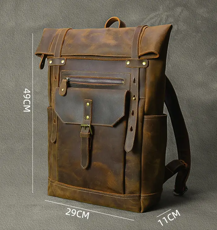 Sac à dos rétro en cuir véritable pour hommes, grand sac de randonnée, sac à dos de voyage en cuir d