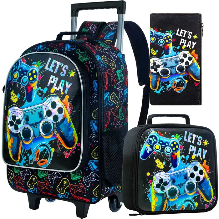 Sac à dos roulant pour garçons, sac à livres d'école à roulettes pour enfants avec sac à déjeuner, à