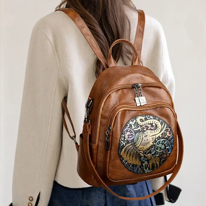 2024 Sacs à dos design imprimé éléphant Sac à dos en cuir de couleur unie de haute qualité Marque de