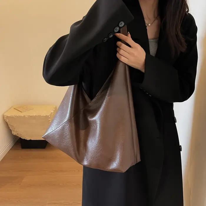 MOODS rétro concepteur 2-en-1 sacs à bandoulière pour femmes en cuir PU souple couleur Pure grande capacité aisselles Hobo Shopper fourre-tout sac à main