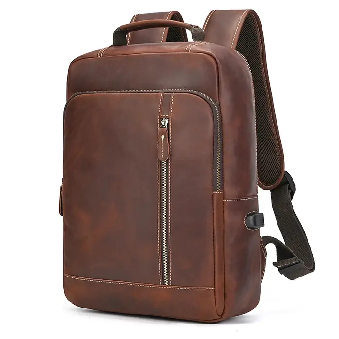 Sac à dos rétro en cuir Crazy Horse pour homme, sac à dos pour ordinateur portable, sac à dos de jou
