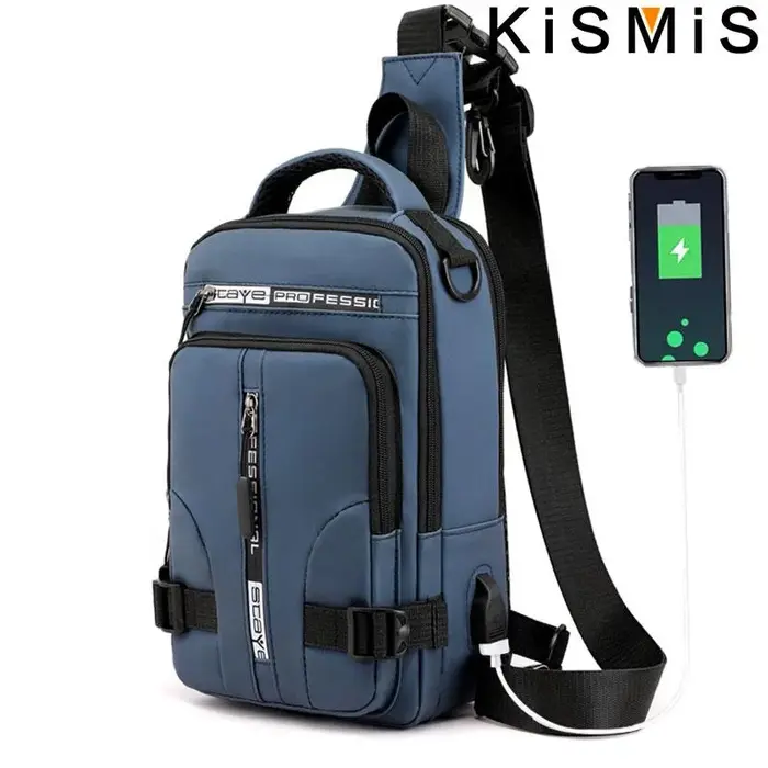KISMIS hommes multifonction sac de messager épaule tissu poitrine sacs bandoulière décontracté homme USB charge sac à main