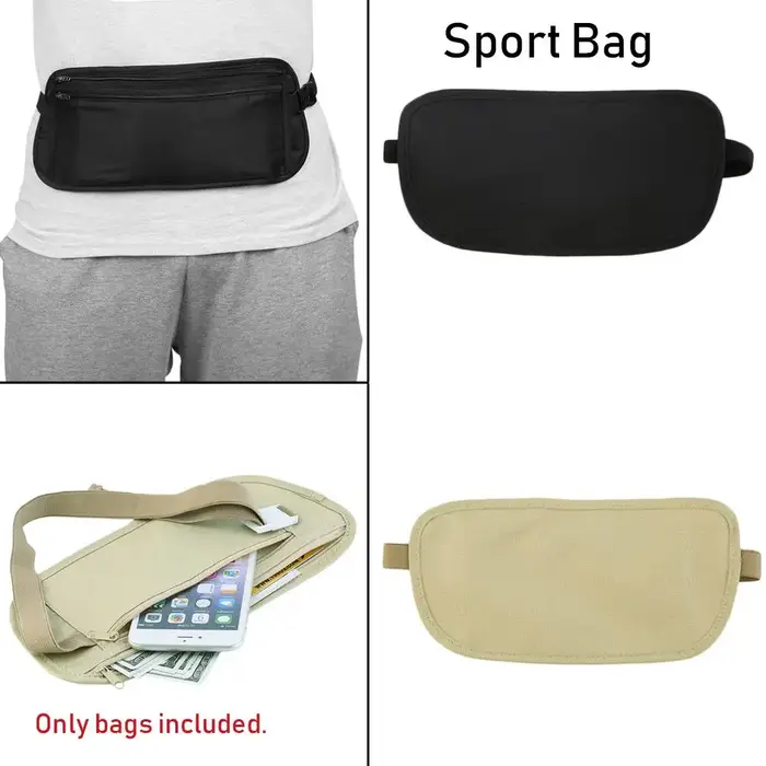 Sac banane discret en tissu, pochette de voyage antivol, ceinture porte-monnaie, portefeuille, sac de poitrine de sécurité pour passeport