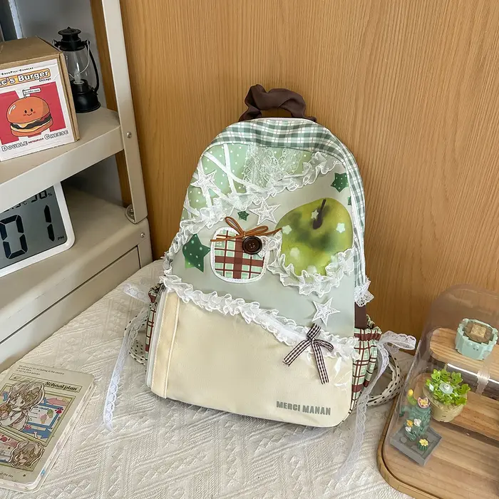 Sac à dos coloré pour étudiantes et femmes, léger et grande capacité, sac à dos décontracté mignon en dentelle, à porter sur les deux épaules