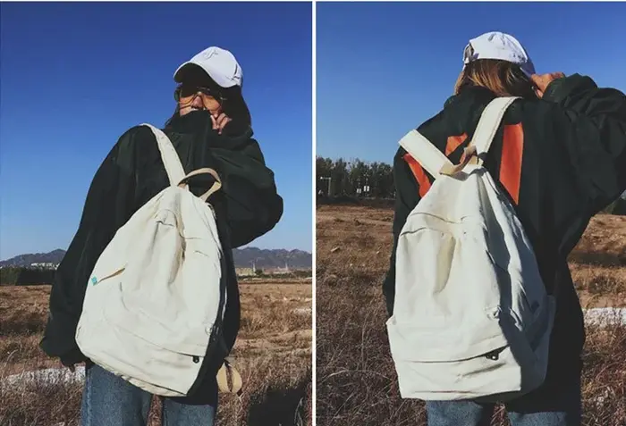 Sac à dos d'école rétro chic en coton pour adolescent