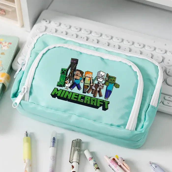 Sac à crayons imprimé sur le thème du jeu Minecrafted