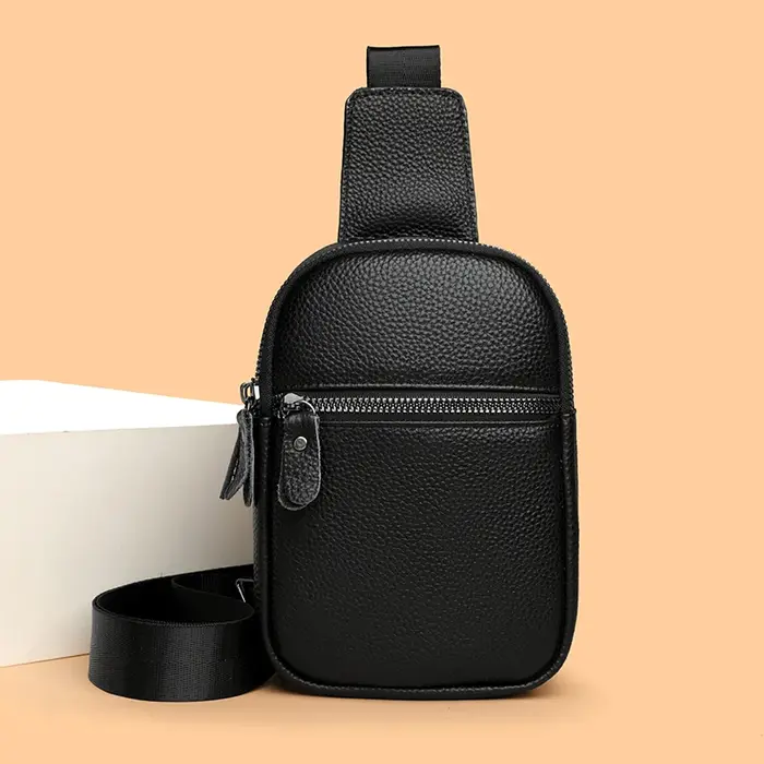 Sac de poitrine en cuir véritable pour hommes