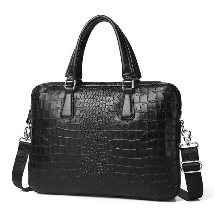 Sac pour ordinateur portable en cuir véritable gaufré crocodile