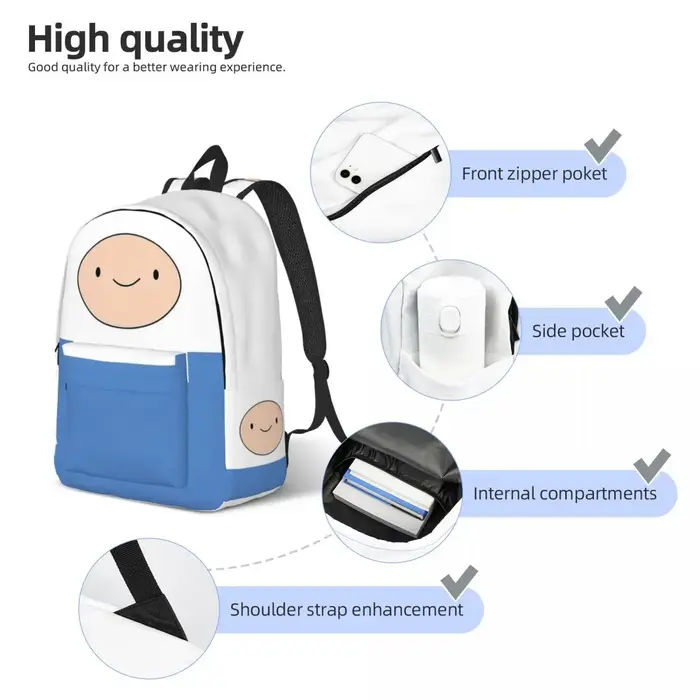 Finn The Human Cartable Cartable Cartable pour Enfants et Adultes, AdventureTime Cartable, Maternelle, Étudiant, Garçon, Fille, Sac à Dos