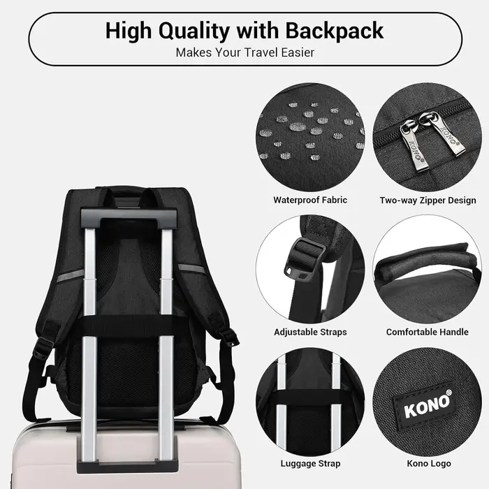 Sac de cabine KONO 40x20x25cm GRS, sac à dos de 20L pour bagage à main Ryanair sous le siège, en pol