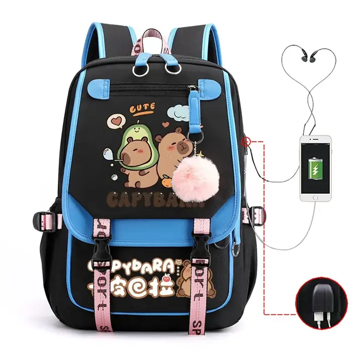Capybara sac à dos pour femmes filles grande capacité USB sacs de charge enfants adolescent école sa