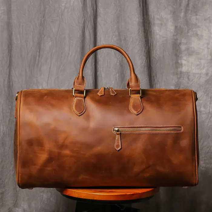 Leathfocus Sac de voyage en cuir de vachette pour homme Sac à main de week-end pour femme Sac de spo