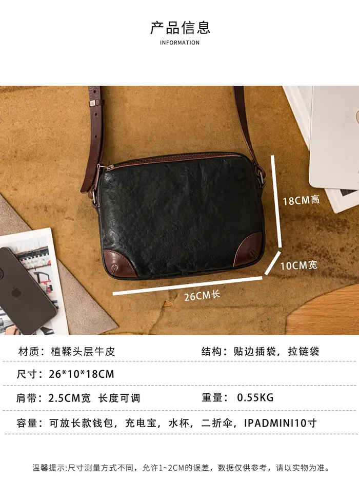 Sac à bandoulière en cuir véritable pour hommes