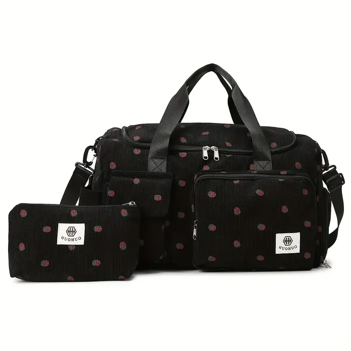 Sac de voyage fraise, sac à bagages en velours côtelé de grande capacité