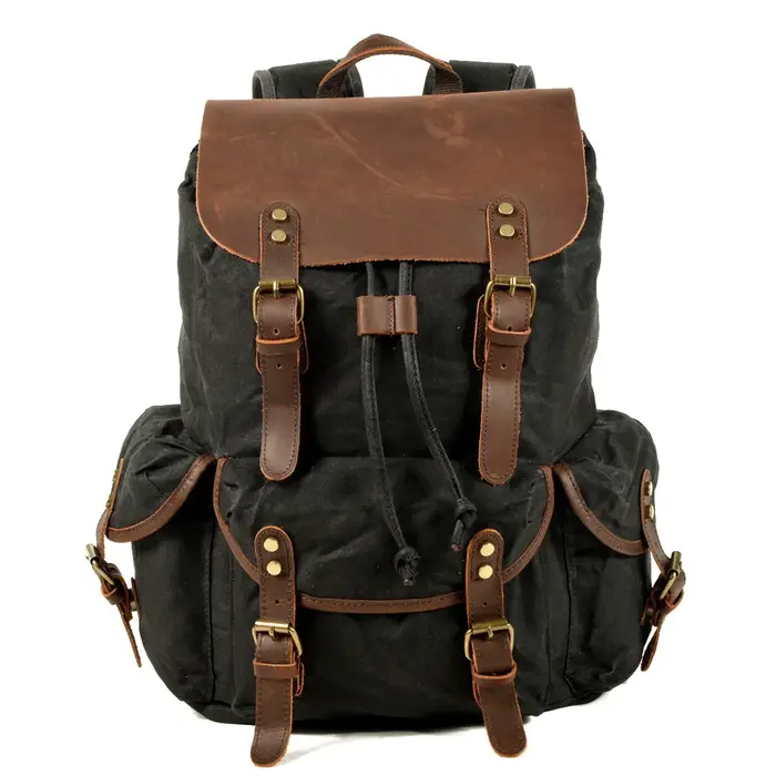 Sac à dos étudiant décontracté, style rétro, fermeture à cordon, sac en toile cirée pour homme, sac 