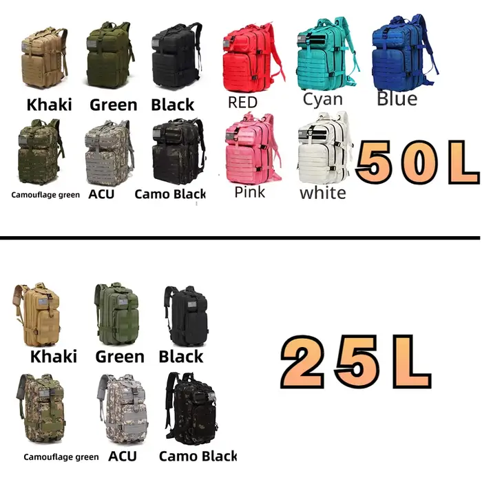 25L/50L robuste en Nylon imperméable à l'eau tactique sport Trekking pêche chasse Camping randonnée sac à dos sacs à