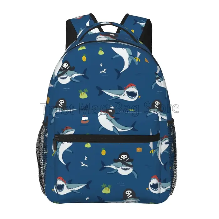 Sacs à dos à motif de requins de dessin animé pour adultes et adolescents, sac à livres pour étudian