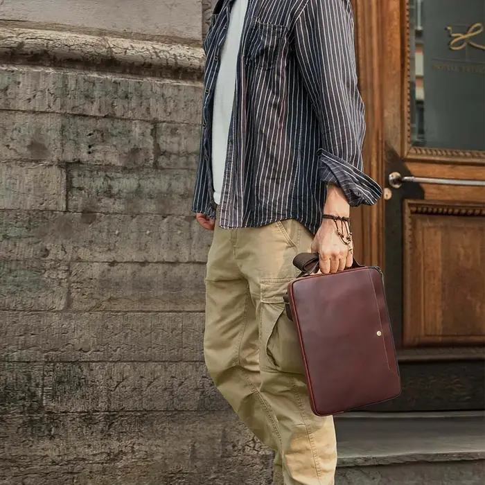 Sac pour ordinateur portable en cuir véritable pour hommes