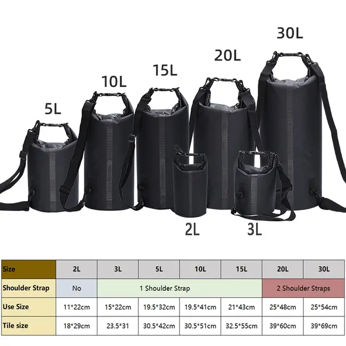 2/3/5/10/15/20/30L sac sec étanche sac pour natation Rafting kayak rivière Trekking flottant voile canoë canotage