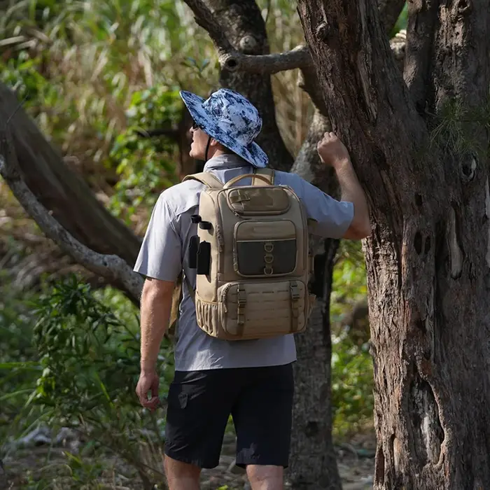 Sac à dos de pêche multifonctionnel 40L pour hommes avec porte-cannes