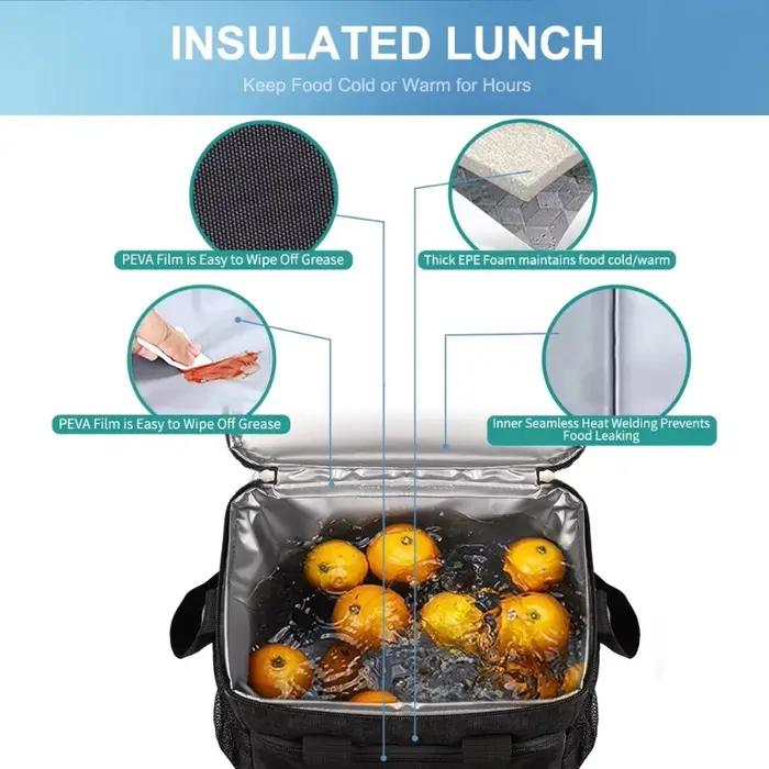 Sac isotherme pour boîte à lunch, sac isotherme portable pour étudiants, sac à main de pique-nique pour repas, avec compartiment de rangement, 1 pièce, noir