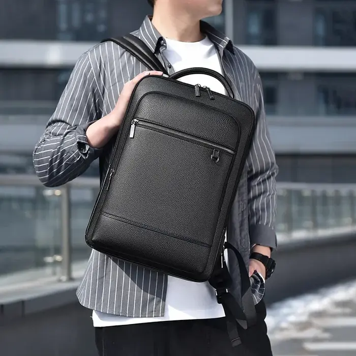Sac à dos exécutif hommes sacoche en cuir PU USB charge porte-documents bureau voyage ordinateur portable