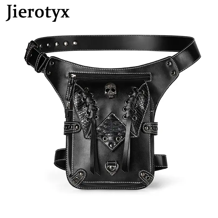 JIEROTYX Vintage Steampunk moto jambe sac femmes hydrofuge Rock gothique Biker sacs Packs victorien goutte