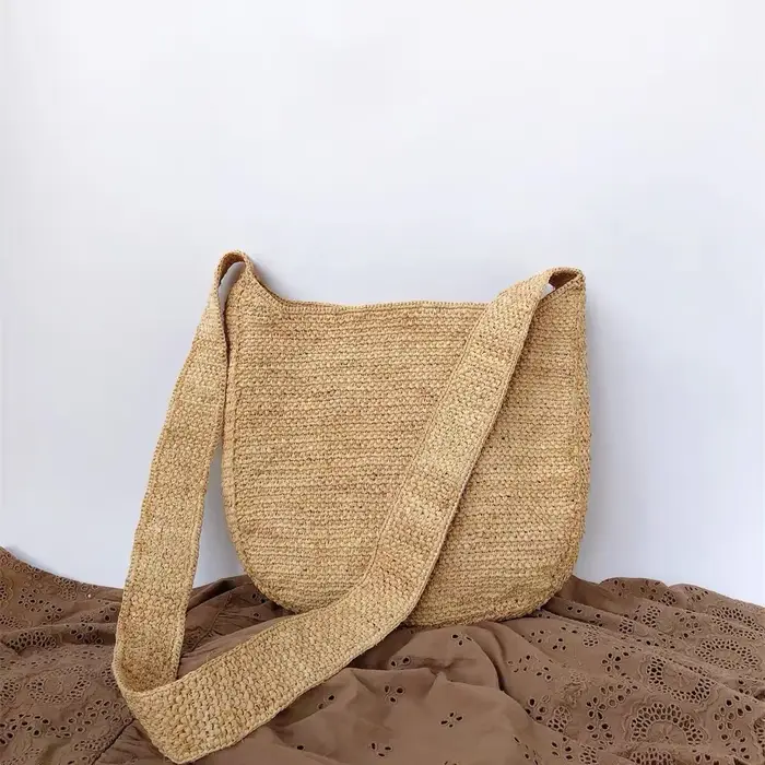 Sac fourre-tout en herbe Lefebre tissé à la main, grande capacité, sac de plage à bandoulière, sac d