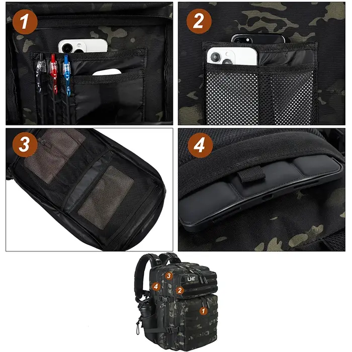 Sac à dos étanche CamSolomon Bug Out avec porte-bouteille pour homme