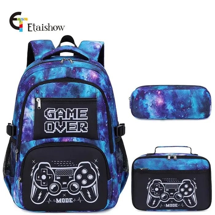 Sac à dos pour garçon avec sac à déjeuner et trousse à crayons 3 pièces sacs d'école pour garçons pour élèves du