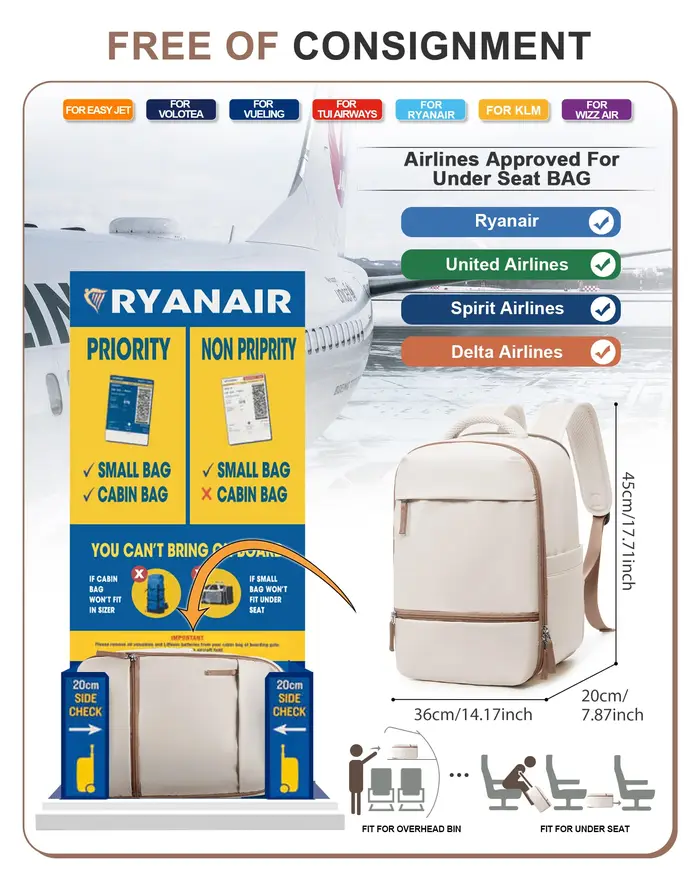 Sac à dos de voyage pour avion 45x36x20 pour bagages à main Easyjet