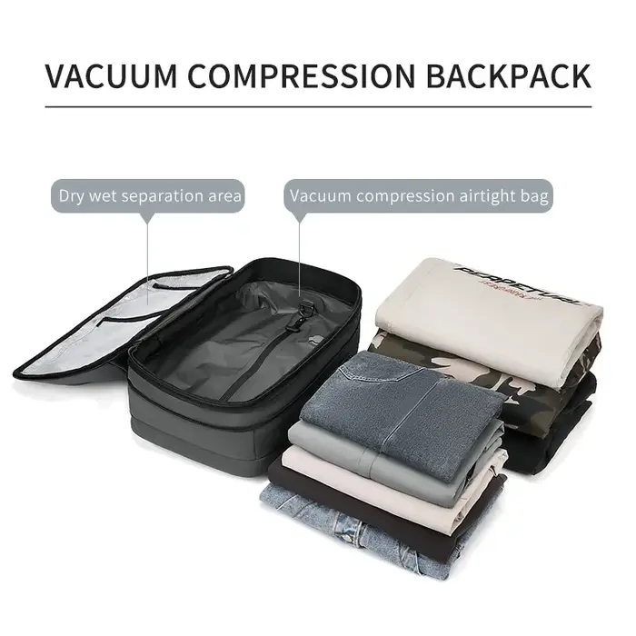 Sac à dos de voyage pour hommes, compression sous vide, sac à dos pour ordinateur portable de 17 pou