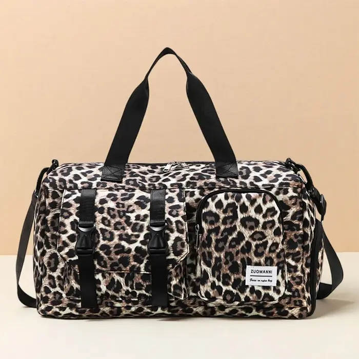 Sac de sport tendance à imprimé léopard avec compartiment à chaussures indépendant