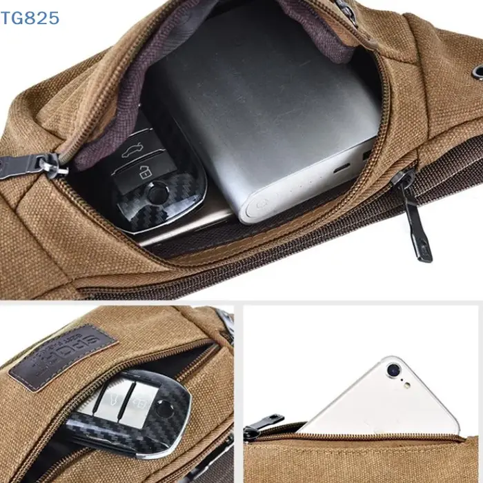 【AN】【AN】Sac banane décontracté en toile unisexe, sac banane fonctionnel, sac pour téléphone portable