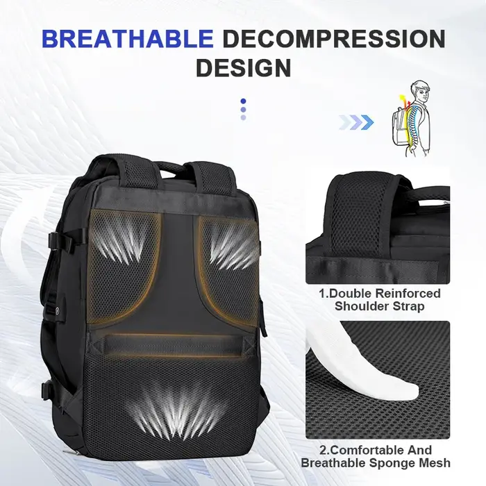 Grand sac à dos de voyage pour hommes, sac à dos étanche pour ordinateur portable approuvé par le vo