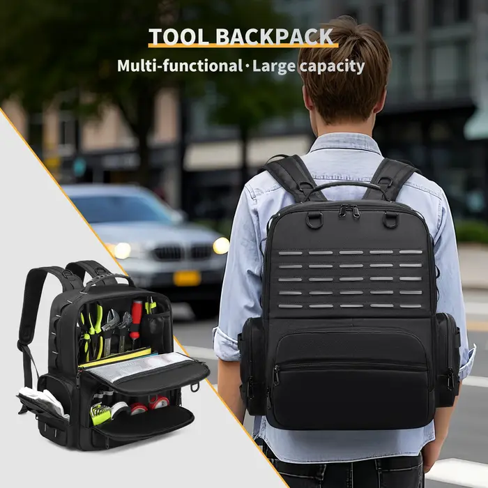 DGEVTool sac à dos robuste pour hommes rangement d'outils avec 3 pochettes à outils organisateur électricien plombier
