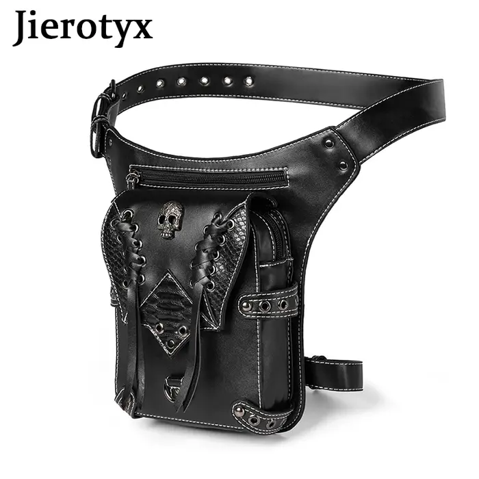 JIEROTYX Vintage Steampunk moto jambe sac femmes hydrofuge Rock gothique Biker sacs Packs victorien goutte