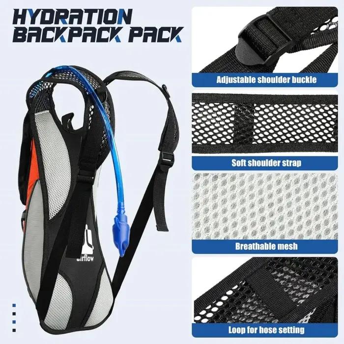 Sac à dos d'hydratation avec vessie d'eau de 2L pour homme et femme