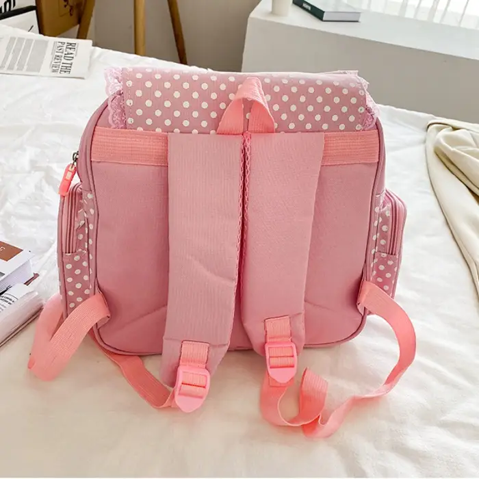 Sac d'école rose brodé de fraises pour filles