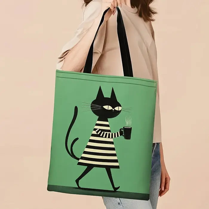 Sac à main spacieux et léger avec motif chat noir et blanc - Idéal pour les trajets quotidiens