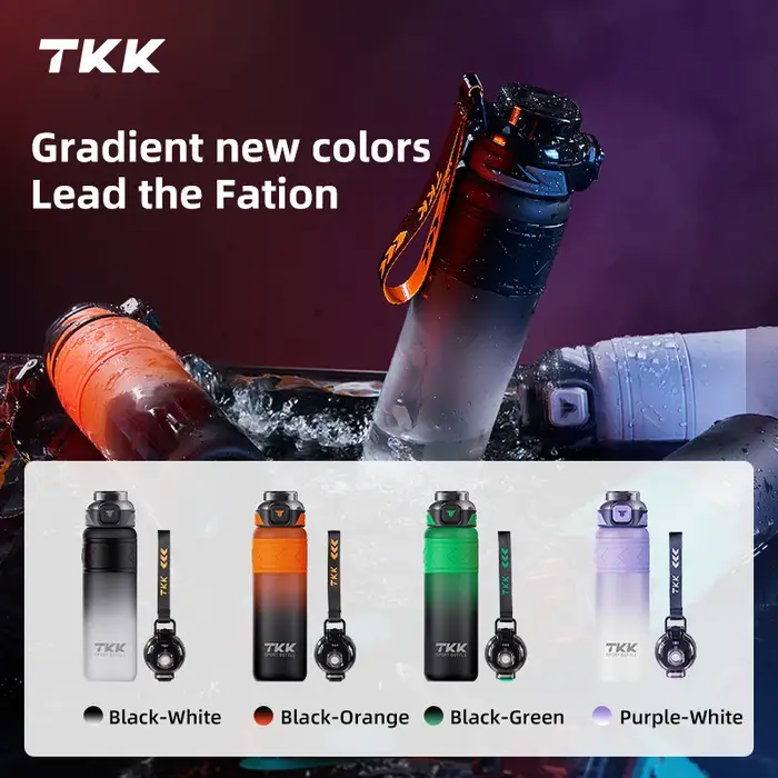TKK 600/850/1000ml bouteille d'eau de sport Tritan sans BPA Portable anti-fuite en plastique verres en plein air Fitness dégradé bouilloire
