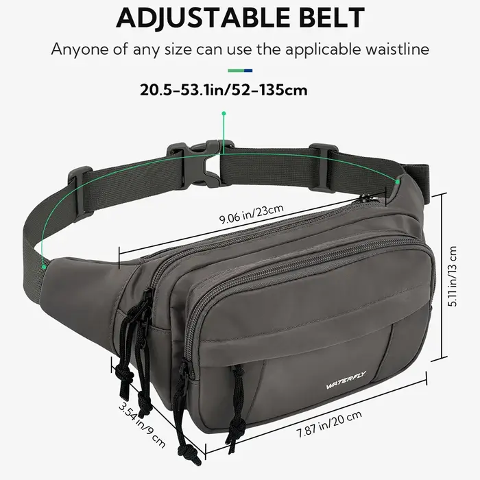 WATERFLY Fanny Pack taille Packs grand sac à bandoulière pour femmes hommes avec 7 poches zippées sangle
