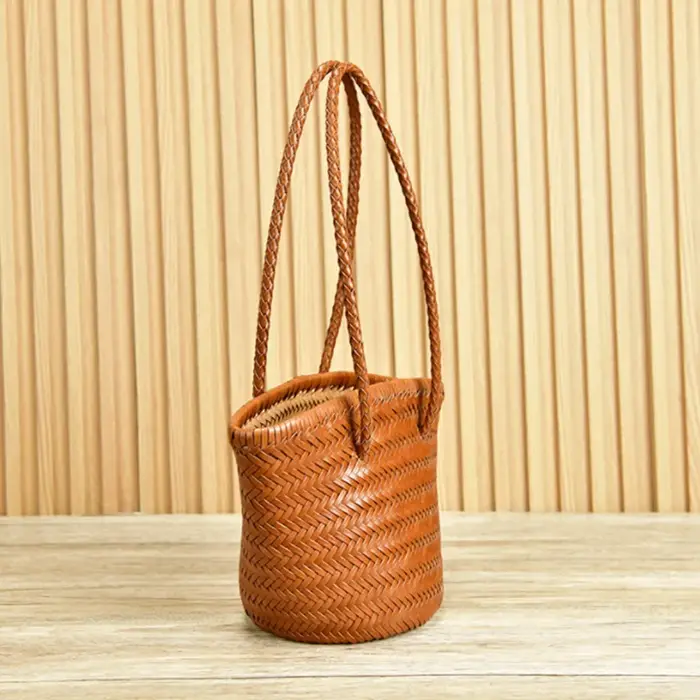 Sac seau en cuir vintage fait à la main, fourre-tout de plage de voyage